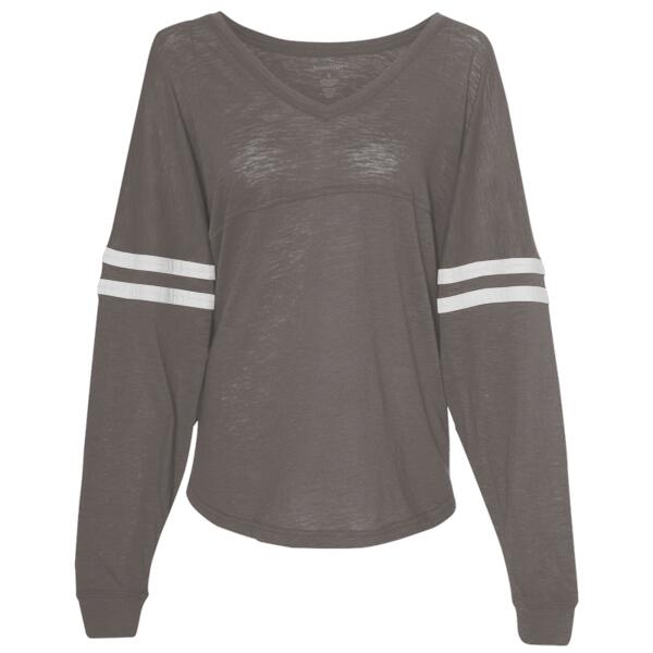 Women’s Slub Jersey Varsitee V-Neck Long Sleeve T-Shirt Thumbnail