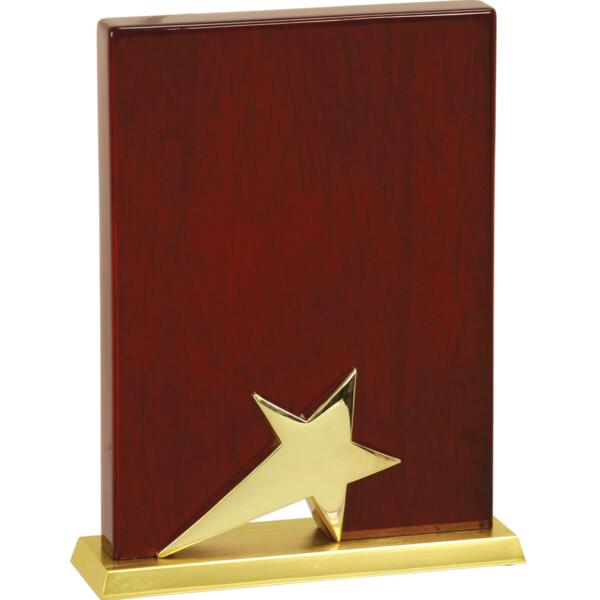 6" x 8" Rosewood Piano Finish Standing Star Plaque with Gold Metal Base Thumbnail